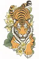 Tiger with lotus flower tattoo design idea
