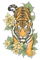 Tiger with lotus flower tattoo design idea