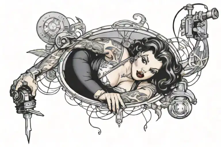 BBW pin up girl electrician working tattoo design idea