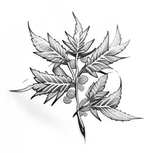 cannabis black and white color filled vines and buds tattoo design idea