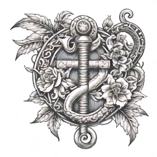 Rod of Asclepius surrounded by blooming tattoo design idea