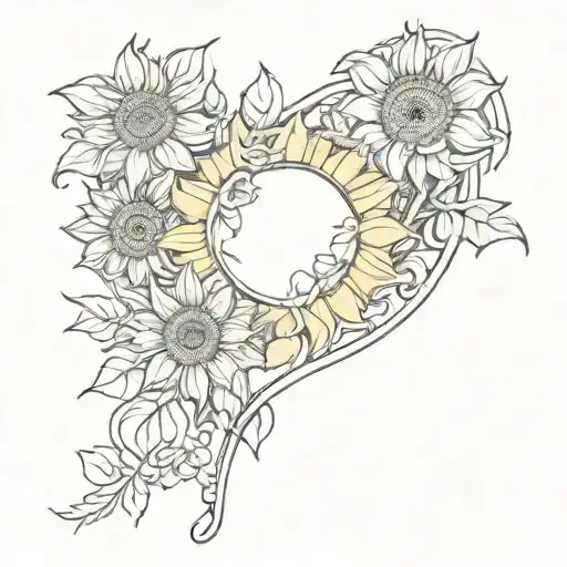 mirror and sunflowers with curves tattoo design idea