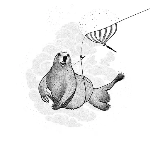 marmot jumping with a parachute tattoo design idea