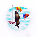 marmot jumping with a parachute tattoo design idea