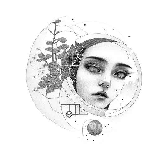 thinking, lonlyness, progress, universe, computer, coding, camera, garden, plant, planet, girl face tattoo design idea