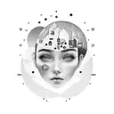 thinking, lonlyness, progress, universe, computer, coding, camera, garden, plant, planet, girl face tattoo design idea