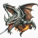 angry dragon sword fire breathing dragon tattoo design idea
