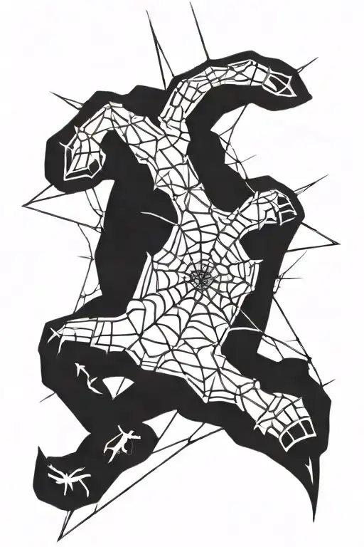 neo tribal style tattoo on left hand and fingers with a spider web tattoo design idea