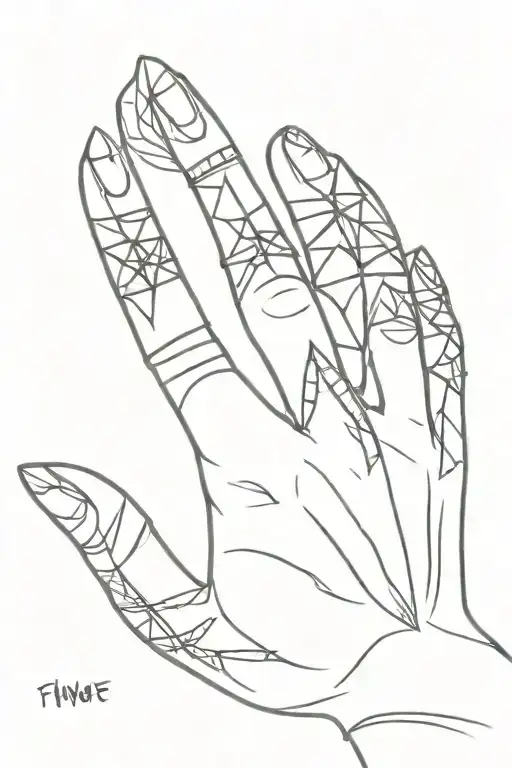 neo tribal style tattoo on left hand and fingers with a little of spider web tattoo design idea