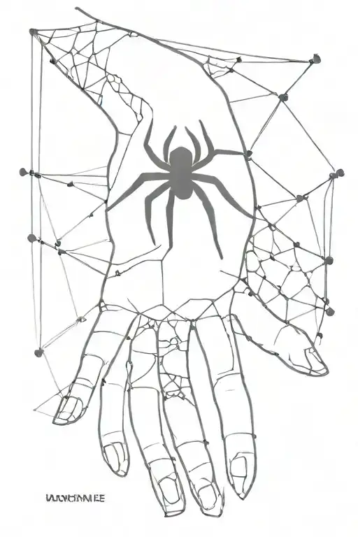neo tribal style tattoo on left hand and fingers with a spider web tattoo design idea