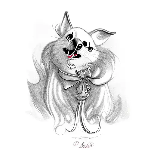 The name "Debbie" written in cursive, with a ribbon flowing underneath with the words "from accounting" written on it tattoo design idea