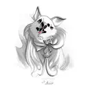 The name "Debbie" written in cursive, with a ribbon flowing underneath with the words "from accounting" written on it tattoo design idea