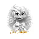 The name "Debbie" written in cursive, with a ribbon flowing underneath with the words "from accounting" written on it tattoo design idea