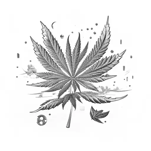 A car engine with marijuana leaves as pistons tattoo design idea