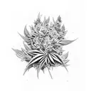 A car engine with marijuana leaves as pistons tattoo design idea