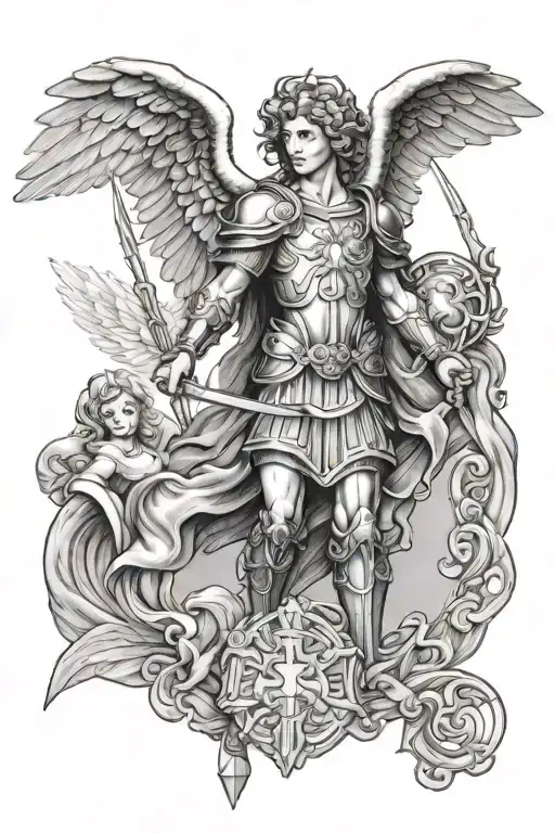 Saint Michael archangel EMS tattoo design idea