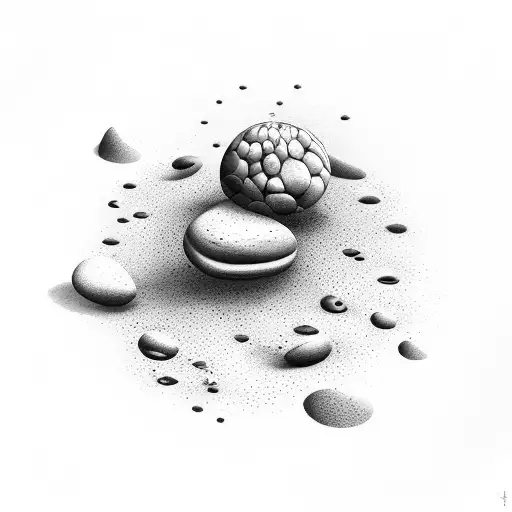 the words "we are the pebble" curved around, with a pebble dropping into the pond and ripples forming tattoo design idea
