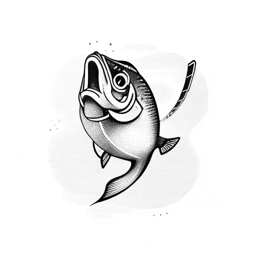 Illustration of a skateboarding fish with a tennis racket as a tail tattoo design idea