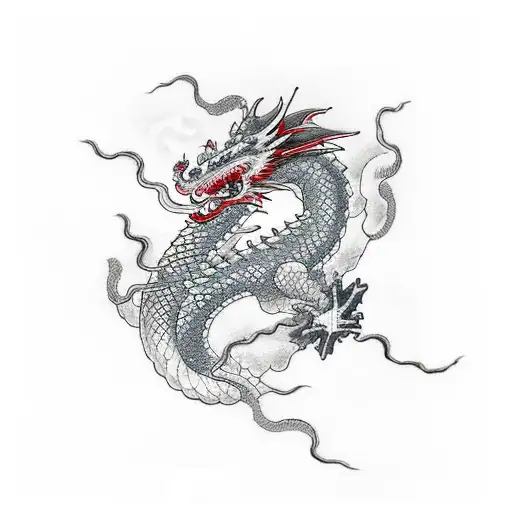 Dragon with clouds and lightning tattoo design idea