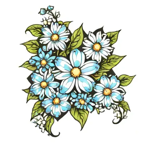 daisy chain of forget-me-not  tattoo design idea