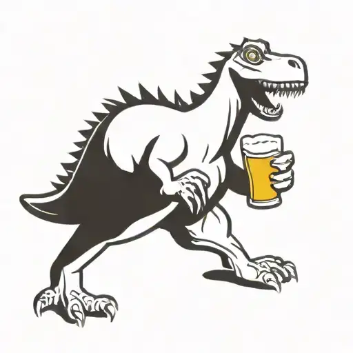 funny cartoon dinosaur holding a beer tattoo design idea