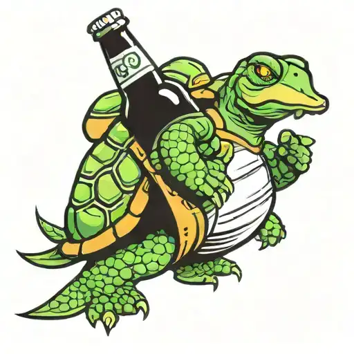 funny cartoon turtle holding a beer bottle tattoo design idea