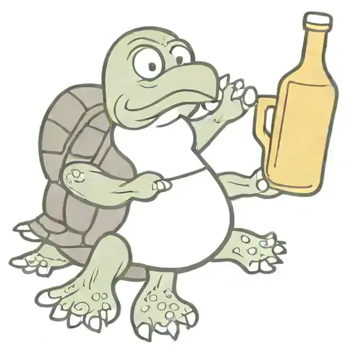 funny cartoon turtle holding a beer bottle tattoo design idea