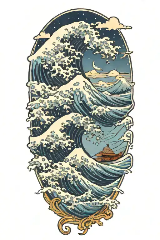 The Great Wave off Kanagawa ice blue tattoo design idea