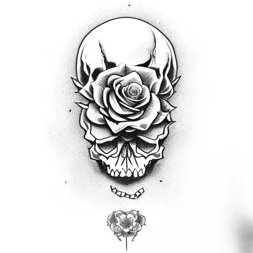 Skull and Roses full color tattoo design idea