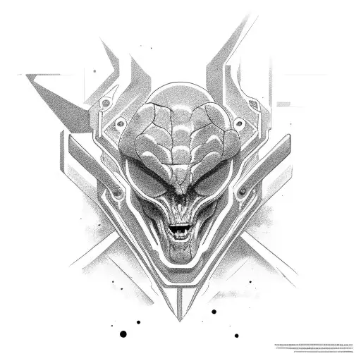 Extraterrestrial bodybuilder flexing tattoo design idea