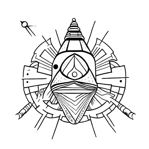 A minimalist tattoo of a rock formation with an extraterrestrial spaceship hovering above it tattoo design idea
