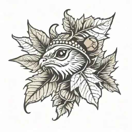 dear head with acorn leaf  tattoo design idea