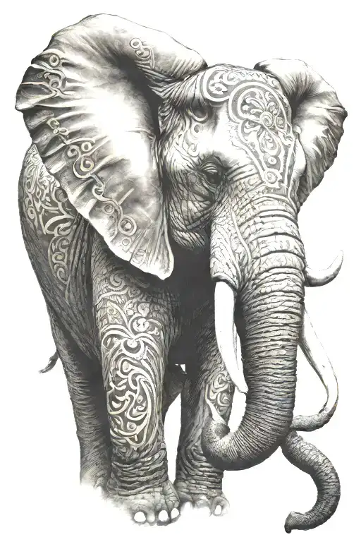 elephant with beautiful woman face tattoo design idea