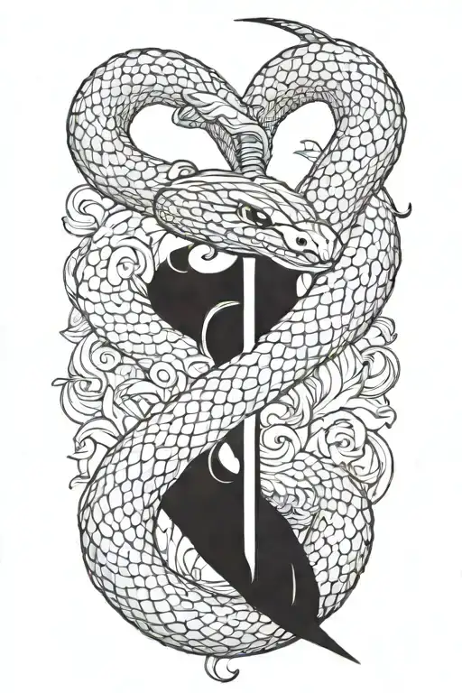 snake with a sword tattoo design idea
