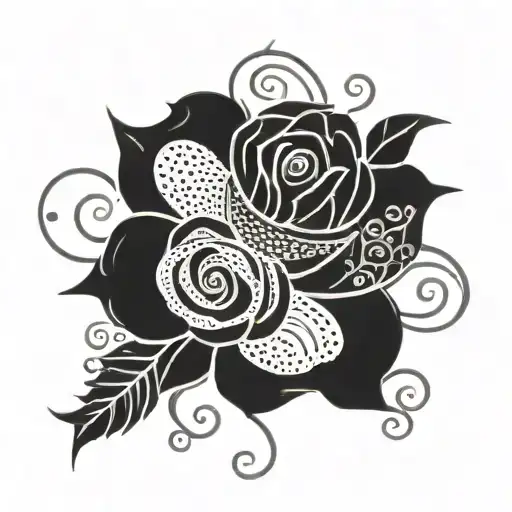 Dark blackwork tribal design, including a dotwork rose tattoo design idea