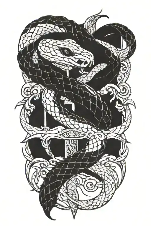 snake with a sword tattoo design idea