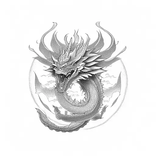 A karma symbol intertwined with a Japanese dragon tattoo design idea