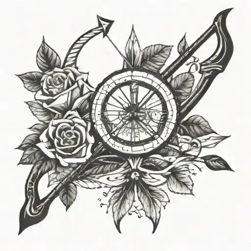 bow and arrow with date tattoo design idea