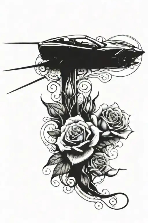 corvettes and roses tattoo design idea