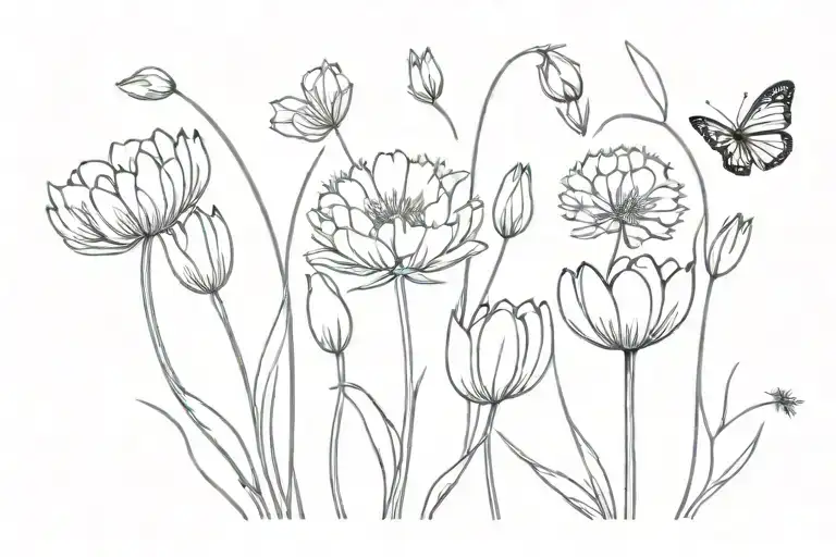 dandelions,tulips and butterfly tattoo tattoo design idea