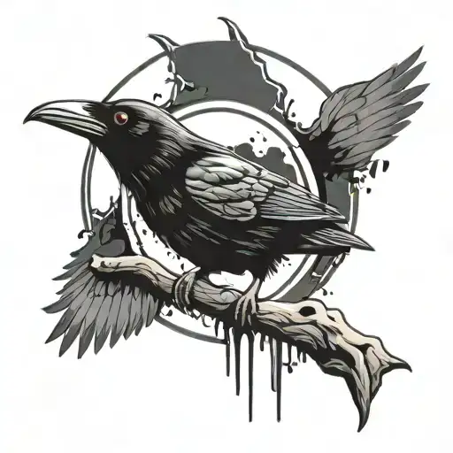 a crow with itachi sharingan bleeding tattoo design idea