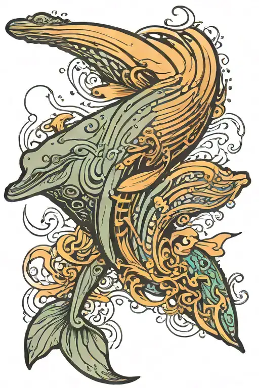 humpback whale swimming tattoo design idea