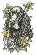 English cocker spaniel with daffodils tattoo design idea