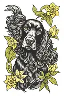 English cocker spaniel with daffodils tattoo design idea