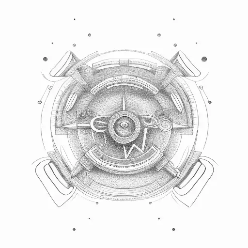 large ship wodden steering wheel tattoo design idea