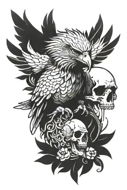 evil harpy eagle and a skull tattoo design idea