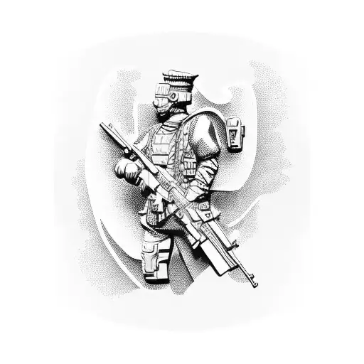 Soldier's silhouette in camouflage tattoo design idea