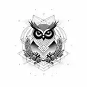 Create a blackwork tattoo design featuring the atack of anowl intertwined with marketing symbol tattoo design idea