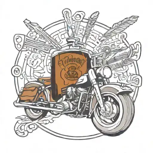 indian motorcycle driving around the inside of whiskey glass tattoo design idea