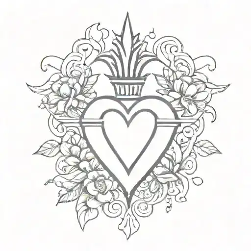 Sacred Heart of Jesus Christ with floral details intertwined tattoo design idea